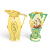 Burleigh Ware, Art Deco jugs, in vibrant yellow, featuring African-influenced geometric design