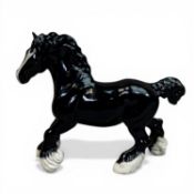 Beswick model of a cantering Shire horse in black gloss, model 975, 1996 collectors club special