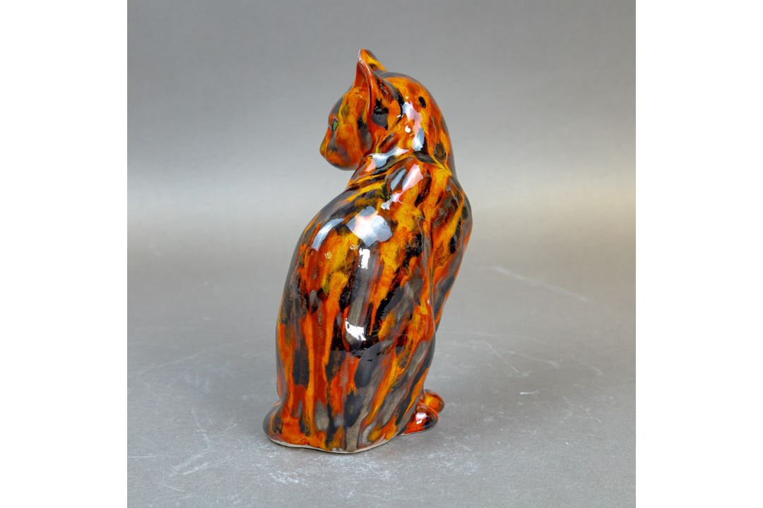 Anita Harris, Seated Cat figurine with glazed fusion Tiger effects H22cm. Gold signed. - Image 3 of 6