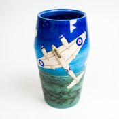 Dennis China Ware, a hand-decorated The Moth De Havilland Hornet bomber aeroplane vase, designed