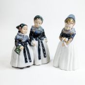 Royal Copenhagen Porcelain Amager Girls No:1316 together with Amager Girl No:1251. Tallest:-20cm (