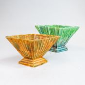 Art Deco Dip Ware diamond shaped vases complete with frogs