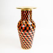 Dennis China Ware, a hand-decorated Geometric Tumbling Block red bottle vase, designed by Sally