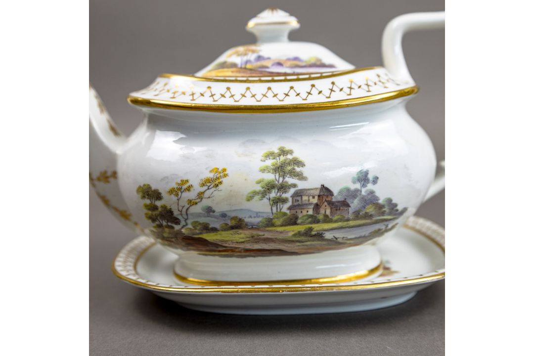 Late 18th/early 19th century porcelain teapots, of various body shapes, matching lids and five - Image 3 of 7