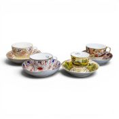 A collection of 18th and 19th century porcelain tea cups and saucers from different manufacturers