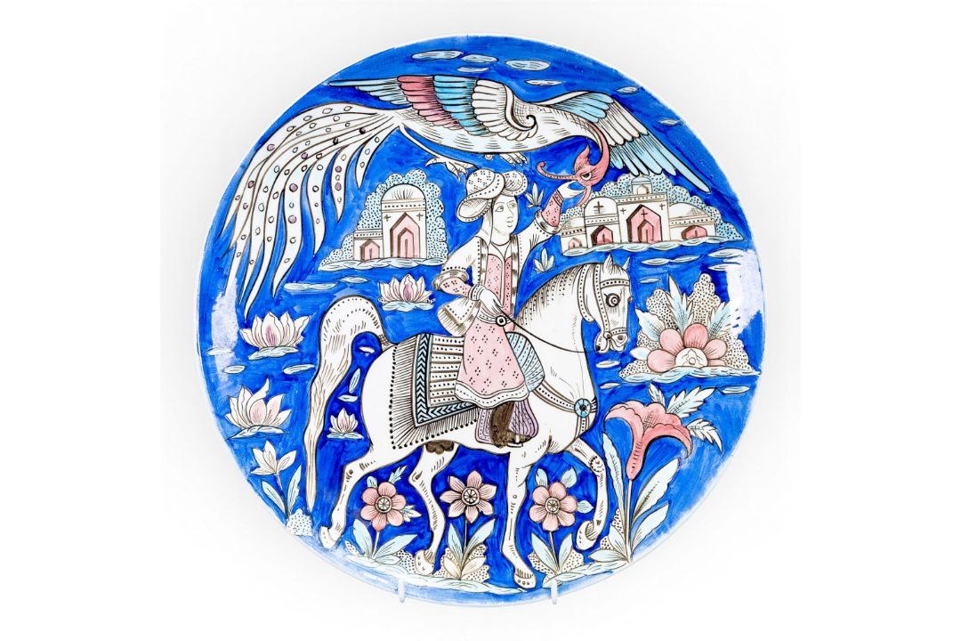 Wade prototype charger, decorated in a Persian/middle eastern style with a figure on horse back with - Image 1 of 7