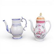Late 18th/early 19th century porcelain coffee pot, featuring a floral motif, intricate banding