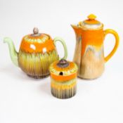 Shelley Drip Ware to include:- Tea pot, coffee pot and lidded condiment pot, in the Harmony Range