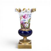 19th century porcelain vase, featuring cobalt blue ground with extensive gilding and hand-painted
