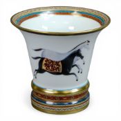 Hermés Cheval d'Orient porcelain flared neck vase, featuring decorative horses and gold