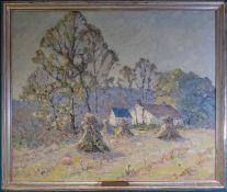 Claude Curry BOHM (1894-1971), oil painting on canvas, abstract brown country landscape with