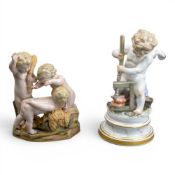 Meissen Porcelain figures to include:- 'Cupids with Wheat' together with a Cupid using a vice