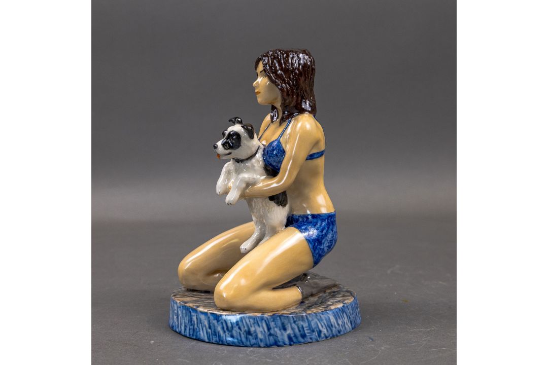 Kevin Francis figure of a girl in a bikini holding a dog, Artists Original Colourway signed Victoria - Image 2 of 5