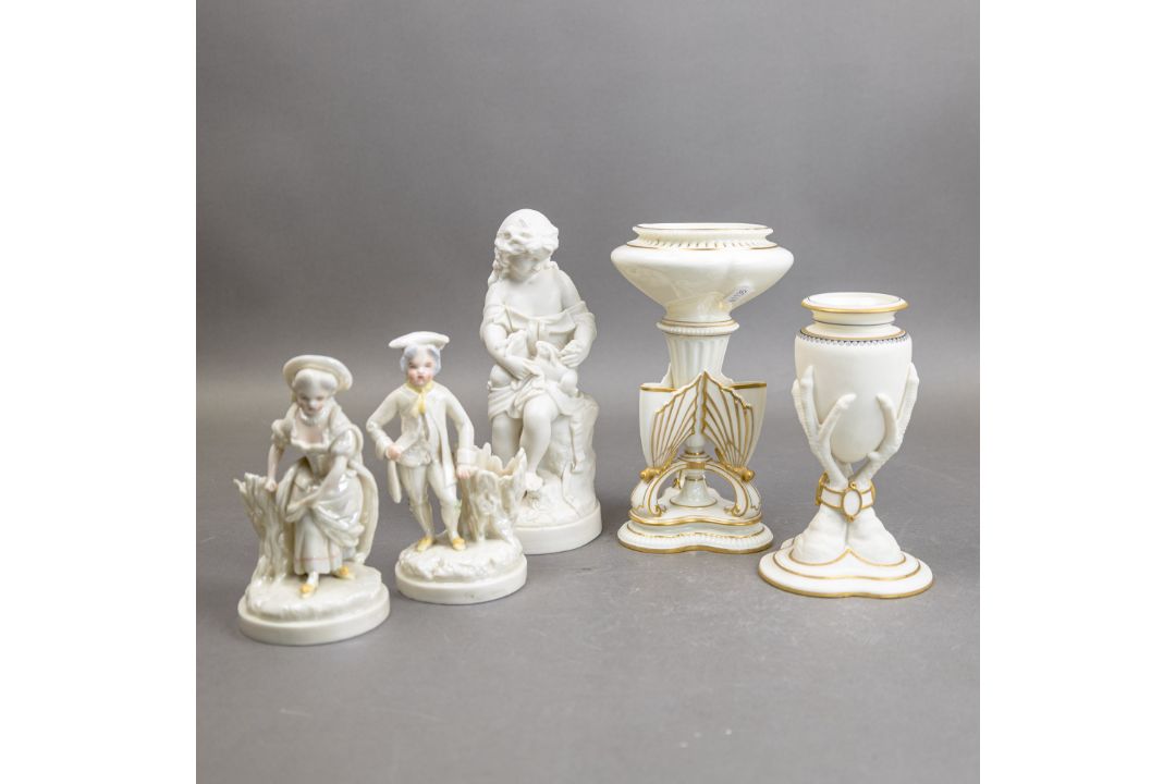 A group of ceramic pieces to include a pair of figures, boy & girl, both plainly decorated but - Image 2 of 12