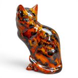Anita Harris, Seated Cat figurine with glazed fusion Tiger effects H22cm. Gold signed.