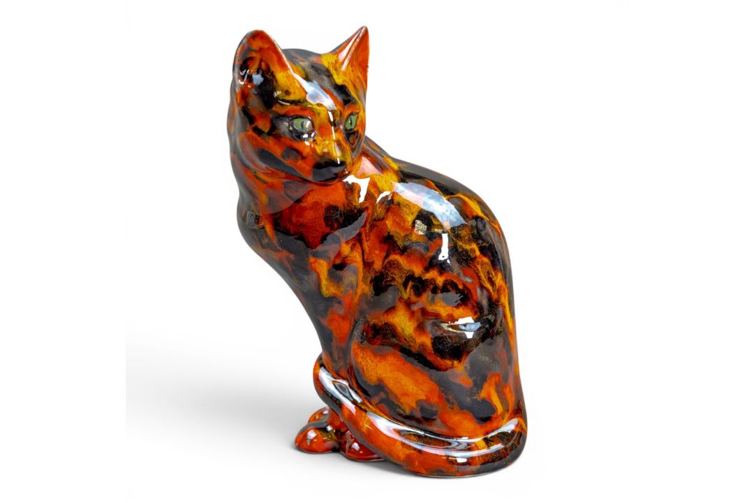 Anita Harris, Seated Cat figurine with glazed fusion Tiger effects H22cm. Gold signed. - Image 1 of 6