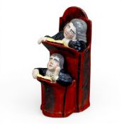 19th century Staffordshire pottery figure group of the sleeping Judge and Clerk, h.22cm, r.