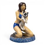 Kevin Francis figure of a girl in a bikini holding a dog, Artists Original Colourway signed Victoria