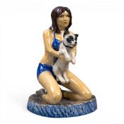 Kevin Francis figure of a girl in a bikini holding a dog, Artists Original Colourway signed Victoria