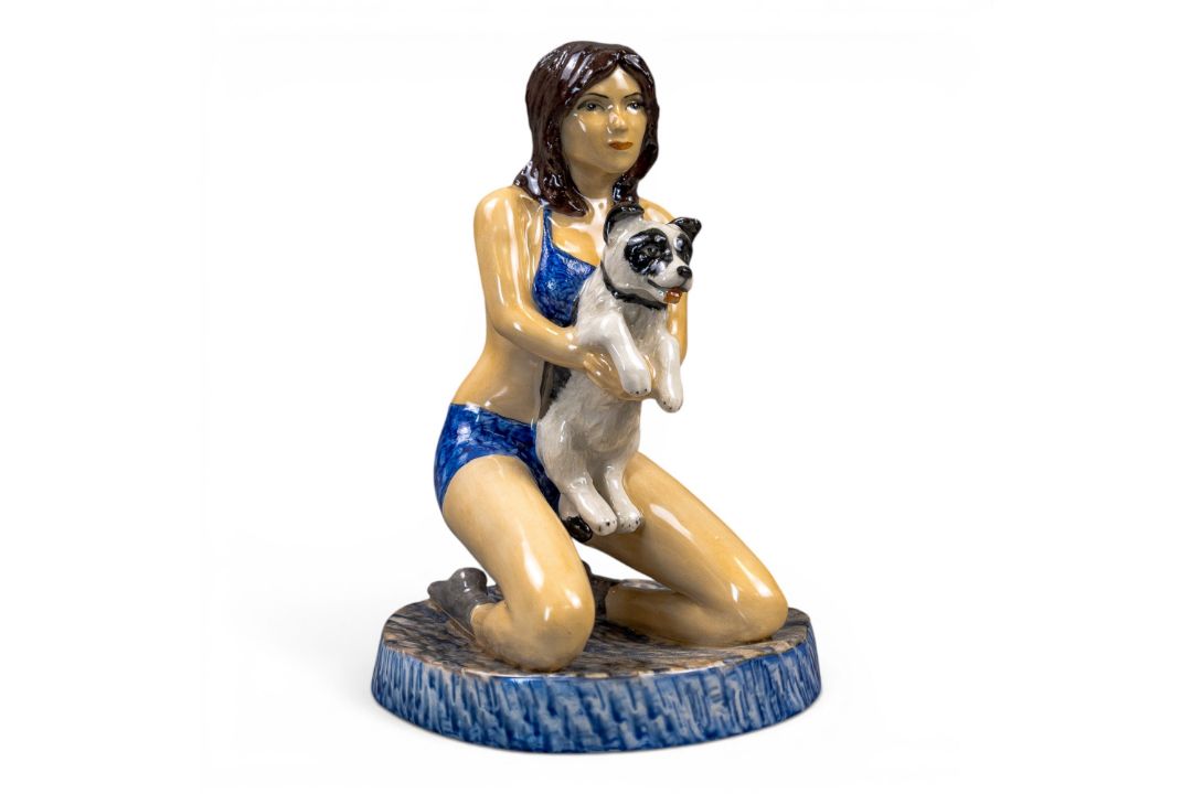 Kevin Francis figure of a girl in a bikini holding a dog, Artists Original Colourway signed Victoria - Image 1 of 5