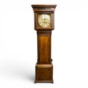 19th century longcase clock, oak & Mahogany cased with square silvered dial with by Th. Mols