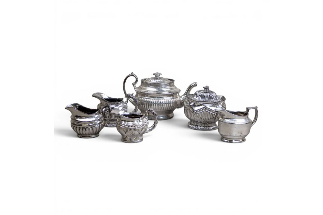 Late 19th/early 20th century ceramic chrome Lustre glaze tea pot, covered hexagonal, fluted sugar - Image 1 of 10