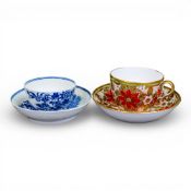 19th century Spode tea cup & saucer together with Caughley tea bowl & saucer in the fence design. (