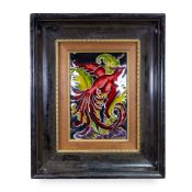 Framed late 19th century/early 20th century Limoges enamel plaque depicting a Phoenix, mythical bird