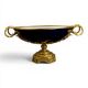 An oval porcelain serving bowl with cobalt exterior, with ornate gilt metal mounts, handle to handle - Image 1 of 8