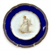Copeland Spode porcelain cabinet plate, featuring a hand-painted Neoclassical scene of a seated lady