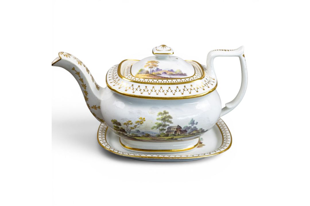 Late 18th/early 19th century porcelain teapots, of various body shapes, matching lids and five - Image 1 of 7
