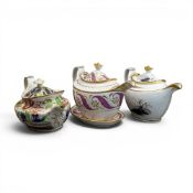 Late 18th/early 19th century porcelain tea pots, of various body shapes with matching lids, by