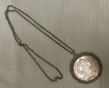 1780 Maria Theresa silver Thaler restrike, in silver mount on a silver chain, combined 45.6g.