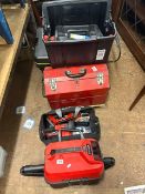 Mixed tools, fixings and accessories to include a screwdriver set, Stanley wheeled tool box and