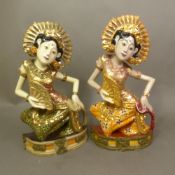 PTDM ceramic Balinese dancer figurines, featuring intricate gold-leaf detailing, one marked