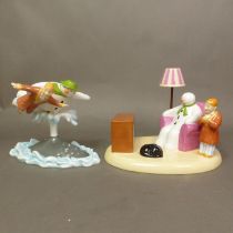 Two boxed Coalport Characters The Snowman figurines A Cold Night In and Walking in the Air,