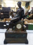 Paor of Spain patinated bronze effect large mantle clock in the Victorian style, height 59cm.