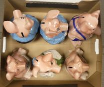 A group of Wade Natwest piggy banks to include Two Lady Hilary's, Maxwell, Annabel with Two Unmarked