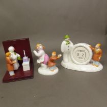 Three boxed Coalport Characters The Snowman figurines Dancing the Night Away, Perpetual Calendar and