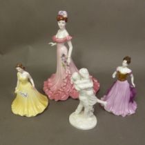 Four Coalport figures to include large lady figure 'Celebration', two small Coalport lady figures '