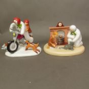 Two boxed Coalport Characters The Snowman figurines By the Fireside and Hold on Tight, limited