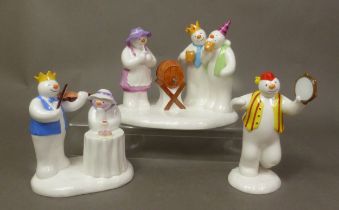 Three boxed Coalport Characters The Snowman figurines, Having a Party, The Tea Party and Party