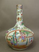 A Chinese porcelain Canton celadon ground bottle vase, 19th century, the lower compressed globular