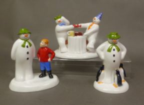 Three boxed Coalport Characters The Snowman figurines, All My Own Work, Snowman With His Friends and
