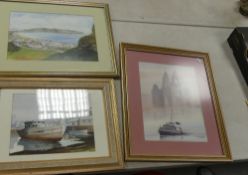Artist Stan Lyth watercolour prints presented framed, mounted behind glass a selection of landscape,