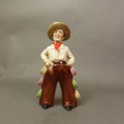Novelty ceramic 'Drunken Cowboy' drink decanter and 6 shot cups, height 23cm.