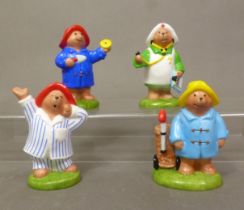Four boxed Coalport Characters 'Paddington Bear' figurines, Sleepy Head, Retail Therapy, Breathe In!