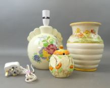 Poole Ceramic table Lamp base (not tested) decorated with a floral pattern together with Crown Ducal