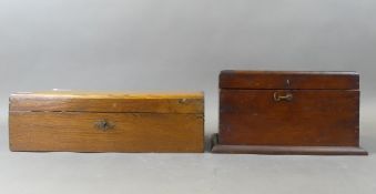 A writing slope with Blue Velvet writing surface TOGETHER with a hinged Mahogany box (2)