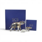 Swarovski Cinta Elephant (1137207) with Cinta Plaque together with young Elephant Calf (1142862)